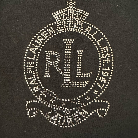 Lauren Ralph Lauren Womens Size Medium Black Bling Rhinestone Crest Logo - Picture 5 of 5